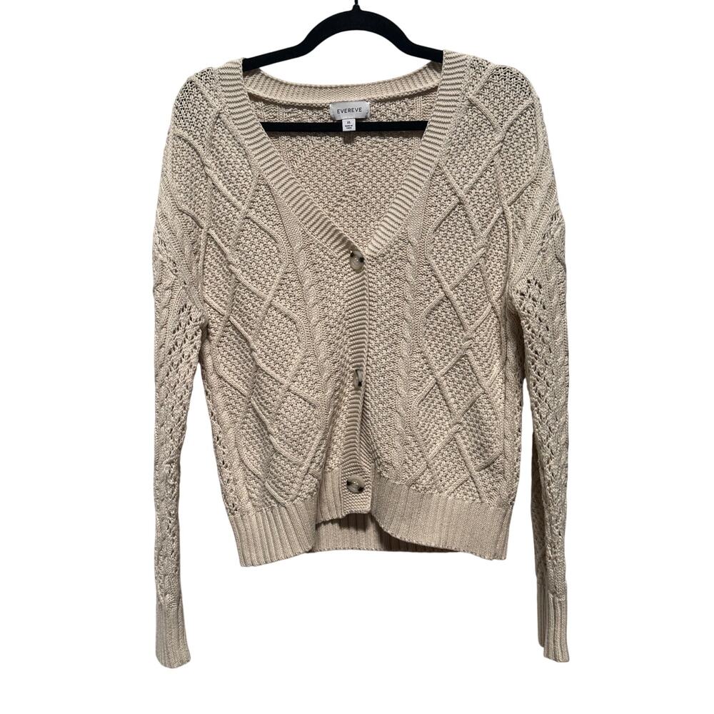 Evereve Cardigan Women's XS 100% Cotton Cream Cableknit Coastal Cottage Core